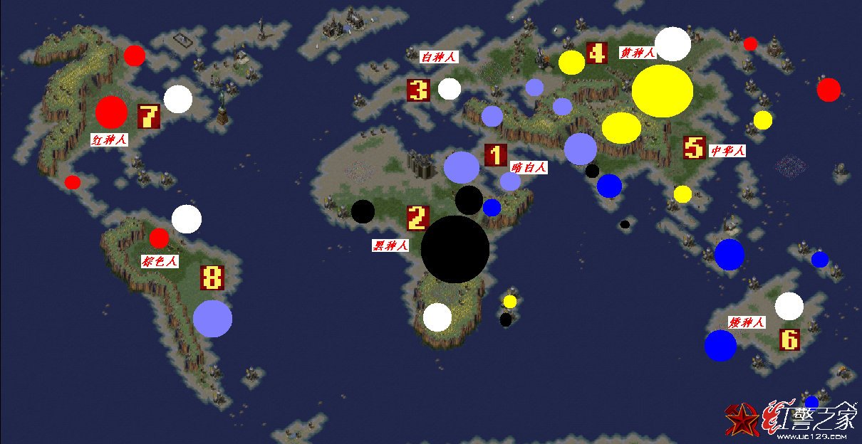 红色警戒2世界地图之史前文明玩家分布图